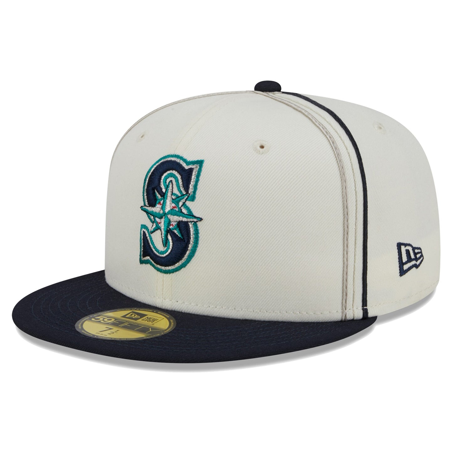 Seattle Mariners New Era Chrome Sutash 59FIFTY Fitted Hat - Cream/Navy