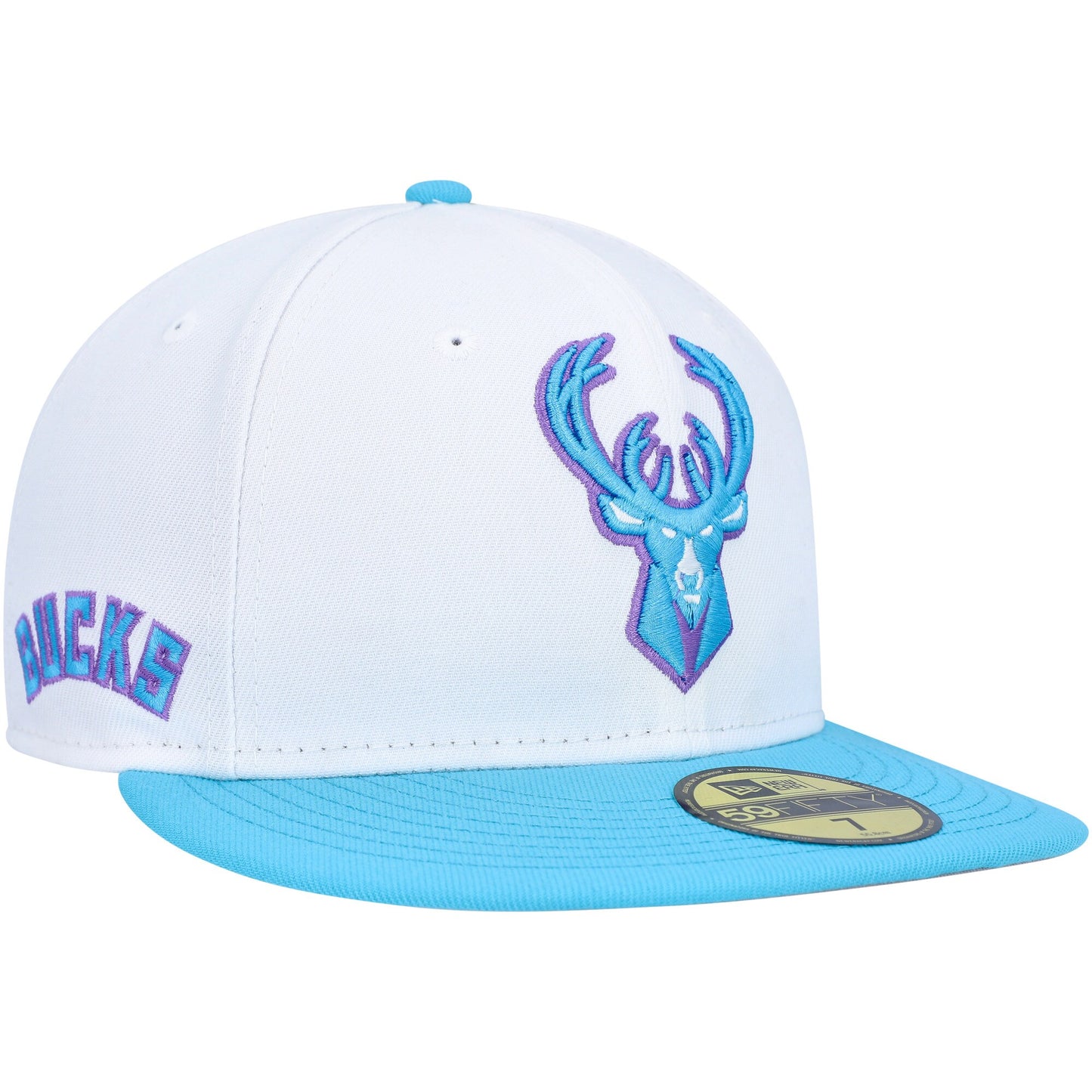 Milwaukee Bucks New Era Vice Blue Side Patch 59FIFTY Fitted Hat - White