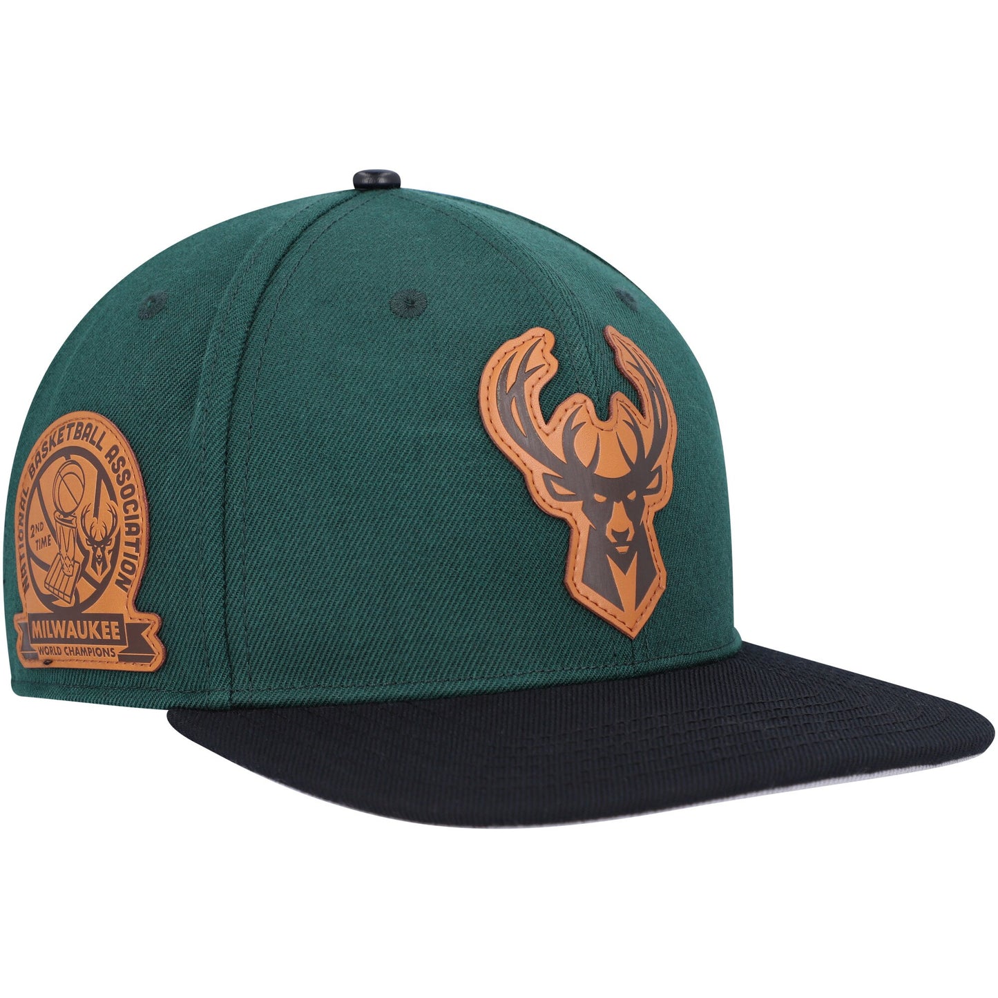 Milwaukee Bucks Pro Standard Heritage Leather Patch Snapback Hat - Hunter Green/Black
