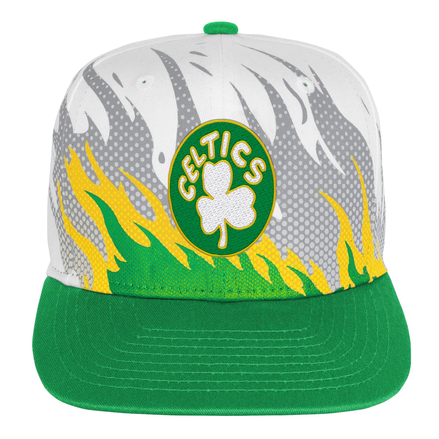 Boston Celtics Mitchell & Ness Youth Hot Fire Flat Brim Snapback Hat - White