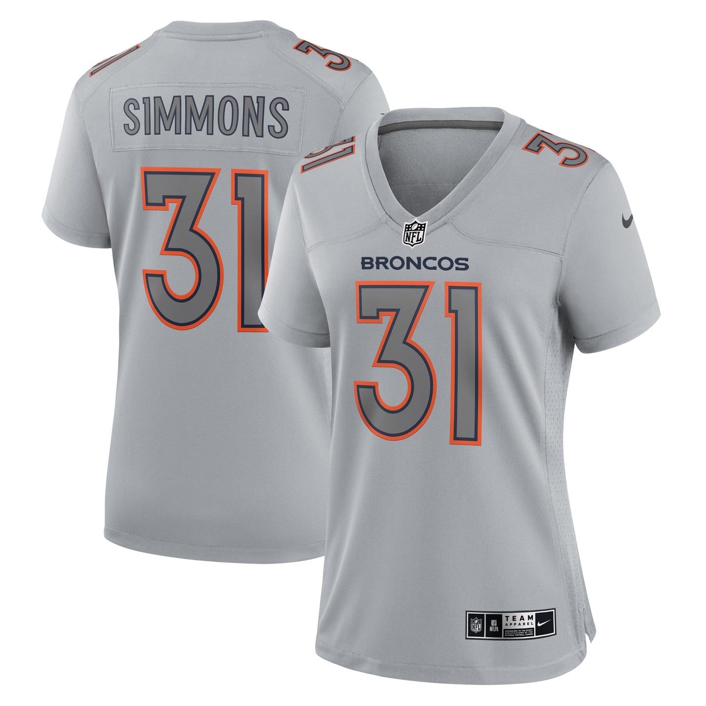 Justin Simmons Denver Broncos Nike Women's Atmosphere Fashion Game Jersey - Gray