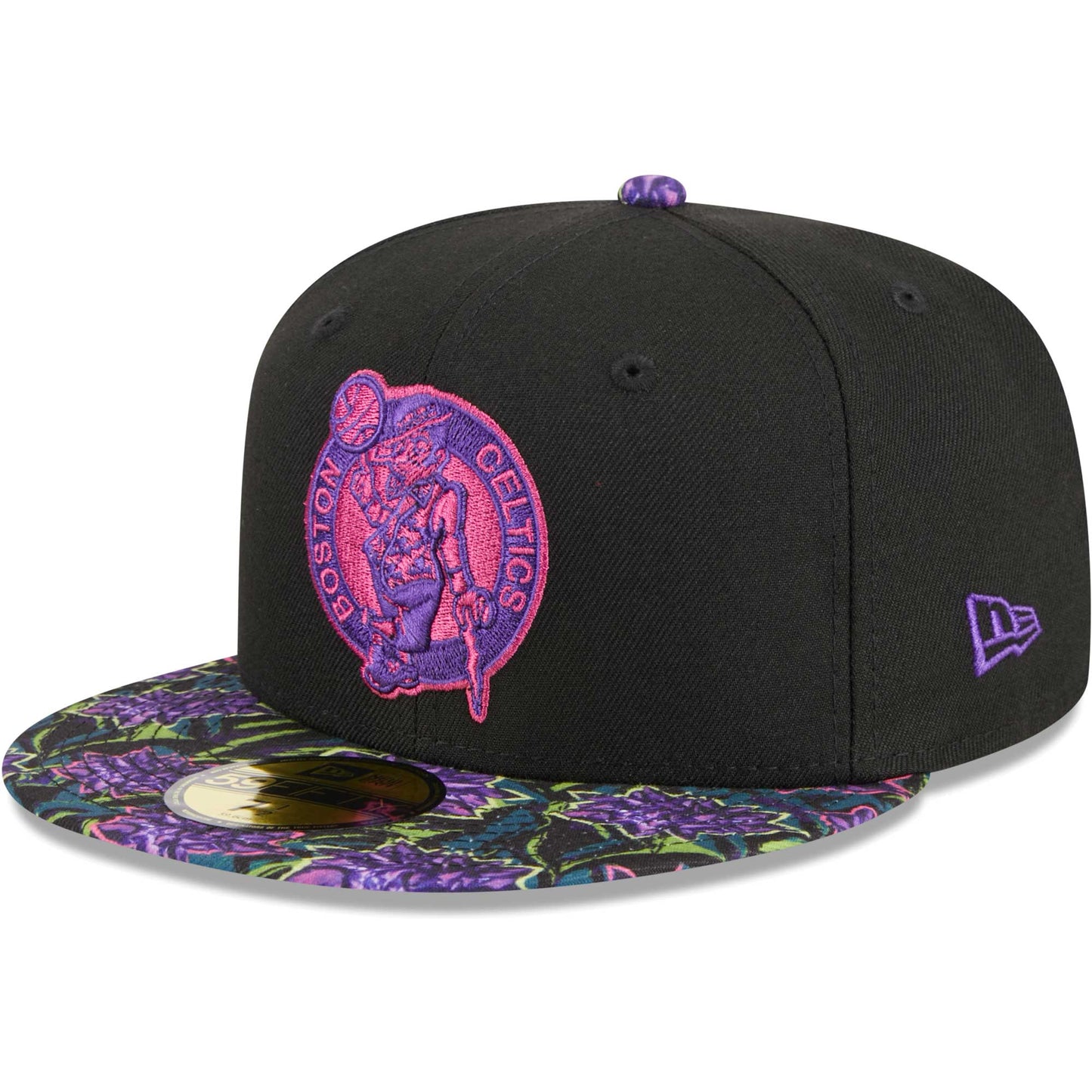 Boston Celtics New Era Dark Fantasy Neon Lotus Flower 59FIFTY Fitted Hat - Black