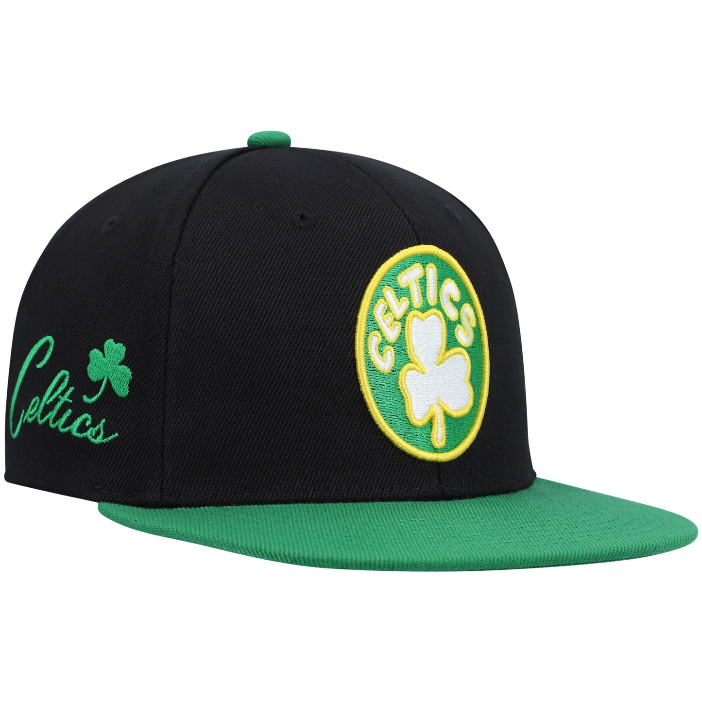 Boston Celtics Mitchell & Ness Hardwood Classics Snapback Hat - Black/Kelly Green
